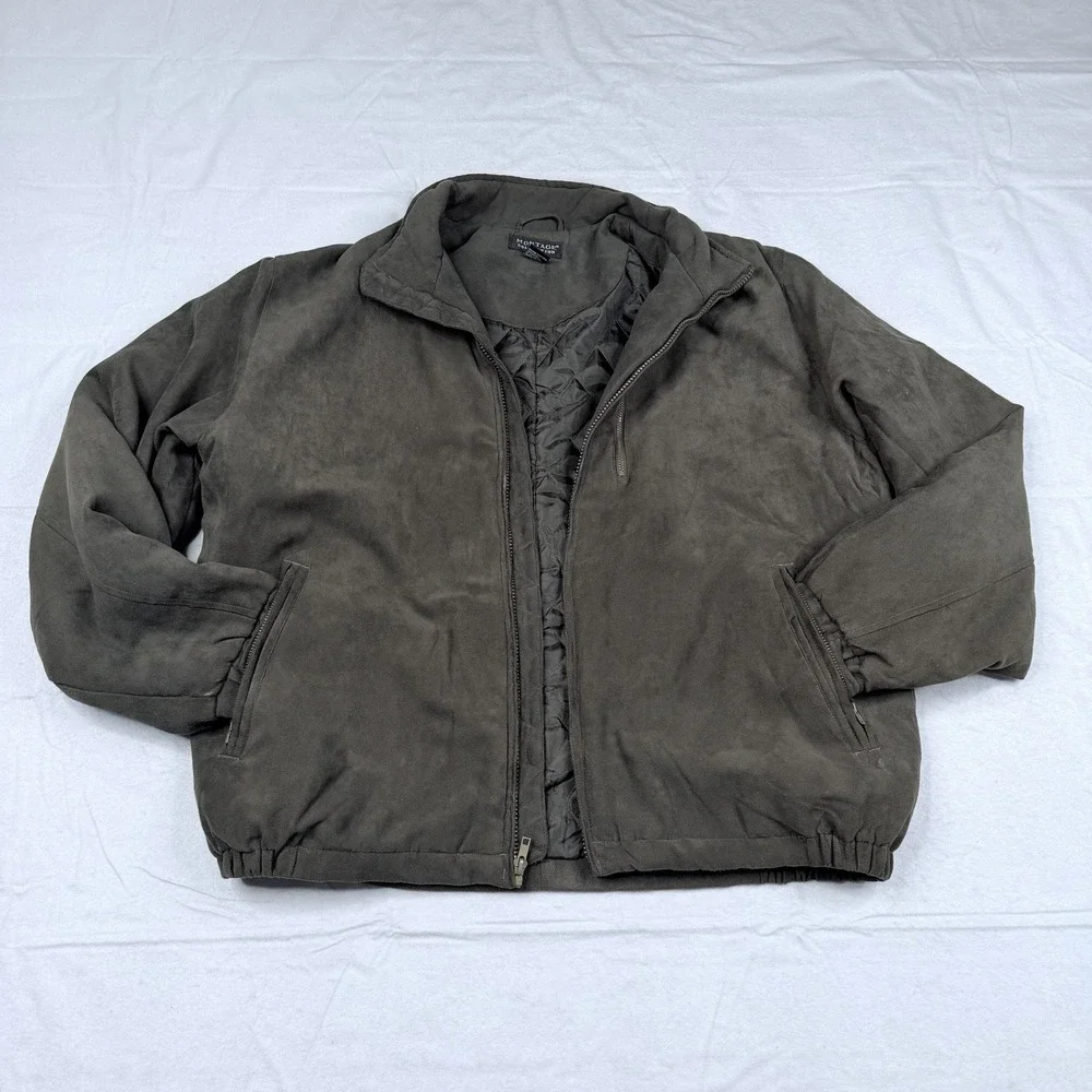 Montage Collection Quilted Lining SZ-L Faux Suede Zip Bomber Jacket W/Zip Pocket